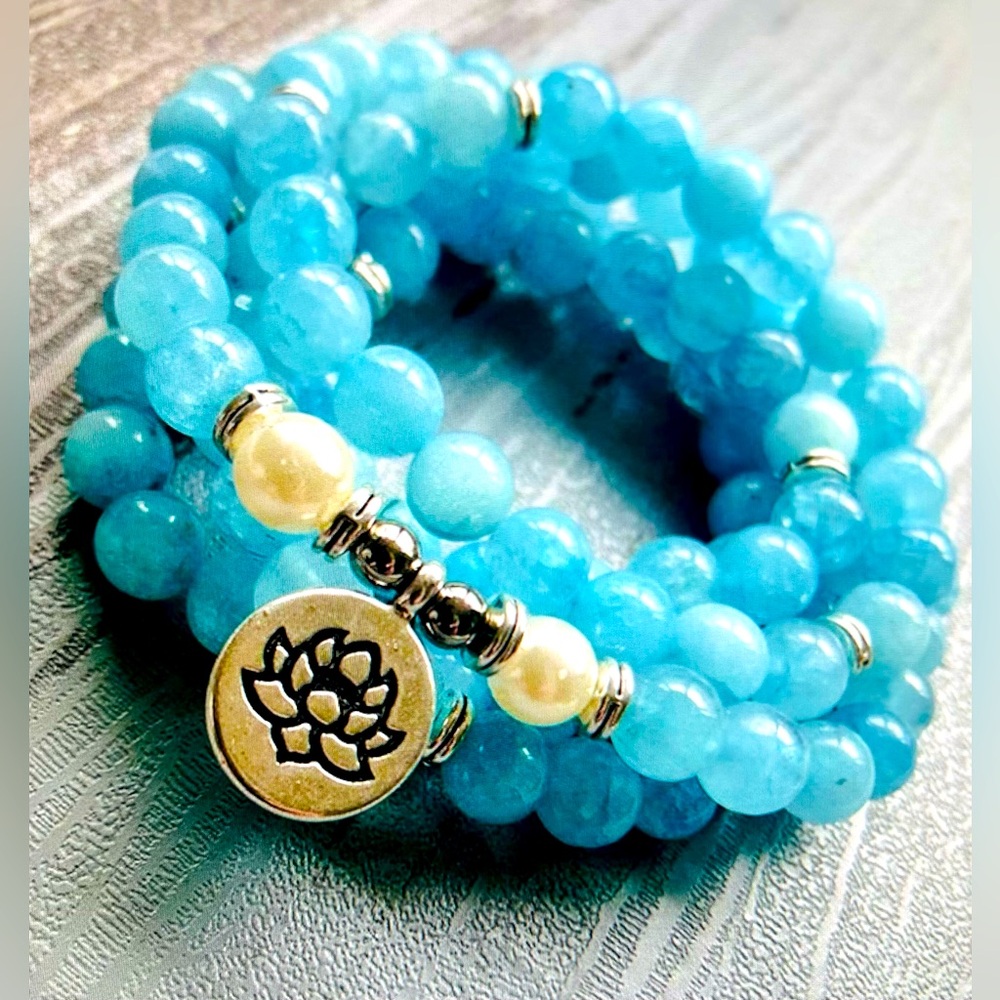 NWOT PRANA HEART AQUAMARINE LOTUS AND ZINC BRACELET/NECKLACE ! Calming healing.